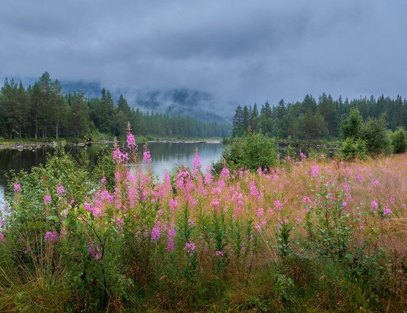 Noorwegen bij mist, regen en zware bewolking
